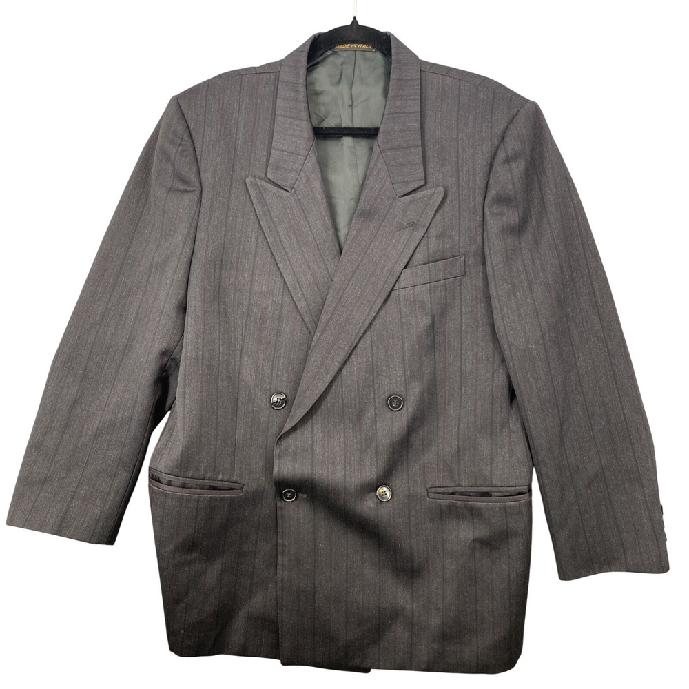 Ted Lapidus Blazer Charcoal Gray Burgundy Striped Suit Jacket Wool Made In Italy